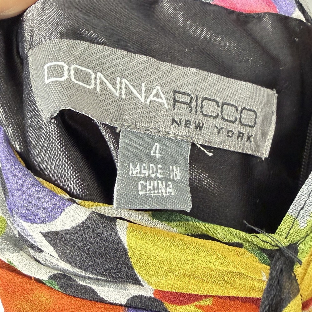 Donna Ricco Babydoll Dress Silk Y2K Floral Summer Tropical Resort Vacation Sz 4 - Picture 5 of 7